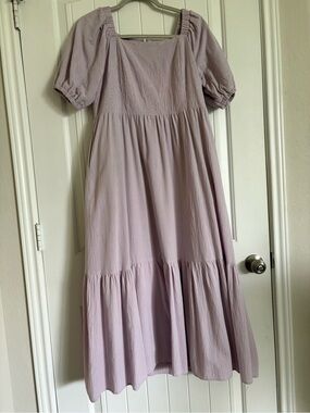 Square-Neck Puff Sleeve Maxi Dress in Lilac - Effortless Feminine Style